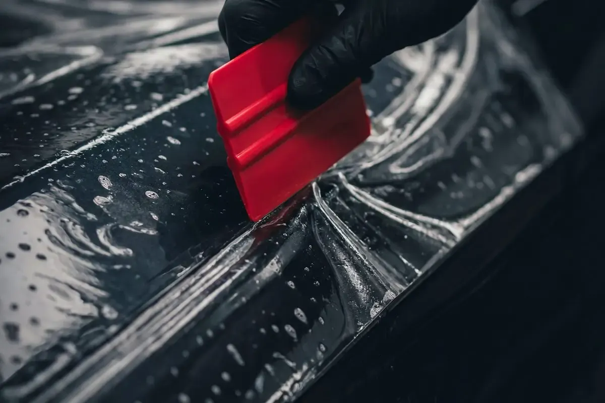 Paint protection film applied to a panel
